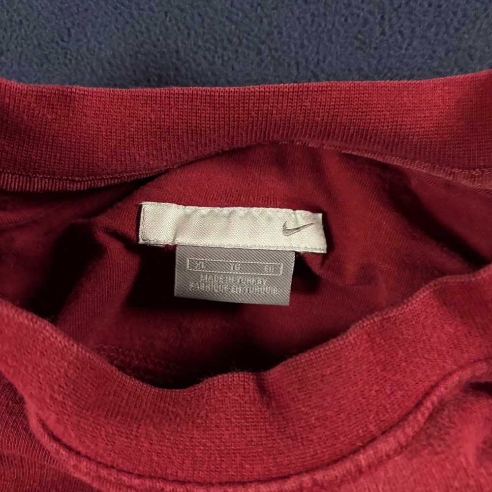 Vintage Y2K Nike Grey Tag Mini Swoosh Crewneck Sweatshirt Mens XL Red Raglan - Picture 2 of 5